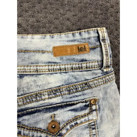 LEI Acid Washed Denim Jean Shorts Cutoffs Low Rise Women's Size 9 - Picture 3 of 8
